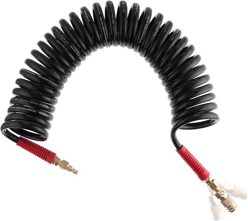 INTERTOOL Polyurethane Recoil Air Hose, 1/4" x 25 ft, 1/4" MNPT, Heavy Duty, Lightweight, All-Weather, Bend Restrictors, Brass I/M Style Plug, Quick Coupler Connector, Swivel Ball Joint PT08-1711 in Saudi Arabia