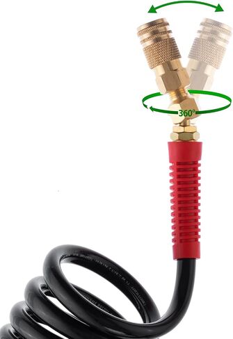INTERTOOL Polyurethane Recoil Air Hose, 1/4" x 25 ft, 1/4" MNPT, Heavy Duty, Lightweight, All-Weather, Bend Restrictors, Brass I/M Style Plug, Quick Coupler Connector, Swivel Ball Joint PT08-1711 in Saudi Arabia