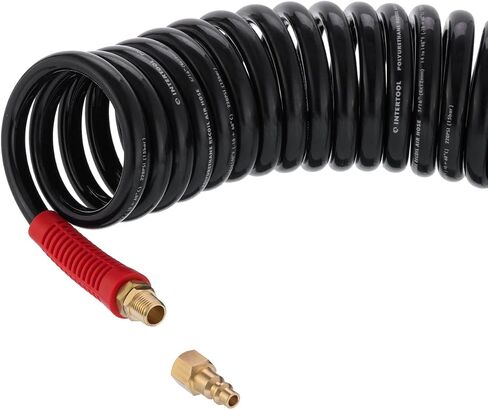 INTERTOOL Polyurethane Recoil Air Hose, 1/4" x 25 ft, 1/4" MNPT, Heavy Duty, Lightweight, All-Weather, Bend Restrictors, Brass I/M Style Plug, Quick Coupler Connector, Swivel Ball Joint PT08-1711 in Saudi Arabia