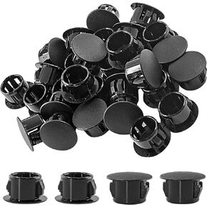 Murtenze 30 Pcs 22mm (7/8") Black Hole Plugs, Plastic Flush Type Panel Plugs Fastener Cover, Round Plastic Snap in Locking Tubing Plug for Kitchen Cabinet Furniture