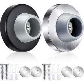 Concave Wall Door Stopper Door Bumper Stainless Steel Wall Protector Door Stops Wall Mount Flush Bumper with Grey Rubber Concave Door Knob Cover Stopper (Silver, Black,2 Pieces) in Saudi Arabia