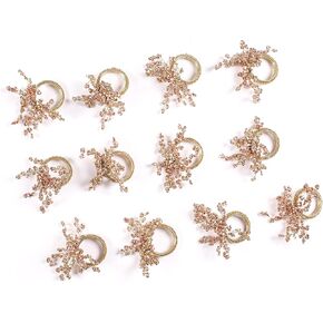 Copper Gold Beaded Napkin Ring Set of 12 - Elegant Beautiful Fancy Decorative Napkin Holder for Dining Table Décor/Christmas/Farmhouse/Wedding/Party/New Year/Easter & Everyday Use in Kuwait