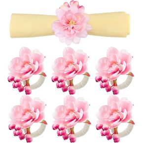 12 Pcs Pink Flower Napkin Rings Floral Napkin Rings Champagne Rose/Peony Napkin Holder Pink Handicraft Flower Napkin Rings Wedding Table Decoration for Wedding Banquet Birthday Party (Champagne Rose)