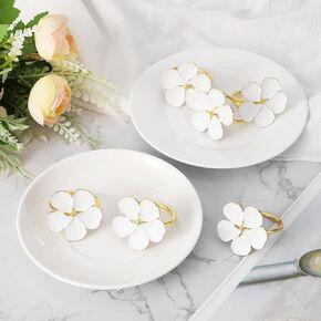 Napkin Rings Set of 6 Flowers Napkin Ring Holders Dinner Tables Rings Elegant Ornament Table Setting Decoration for Wedding, Christmas, Thanksgiving, Birthday, Holiday, Party, Blue