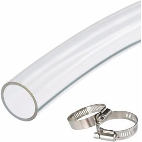 1/2" ID X 5/8" OD -10 Ft Clear Vinyl Tubing Flexible PVC Tubing, Hybrid PVC Hose, Lightweight Plastic Tubing with 2 Screw Clamps