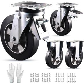 8" Casters Set of 4 Heavy Duty Plate Casters 8 Inch Swivel Industrial Rubber Wheels for Cart Furniture and Workbench Locking Outdoor Dolly Castors Replacement Load 3000Lbs (Free Bolts Nuts and Screws) in Kuwait