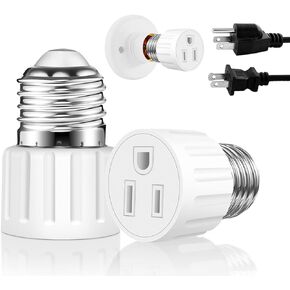 2 Packs E26/E27 3 Prong Light Socket to Plug Adapter, Polarized Screw in Outlet for Light Socket Adapter Outlet 3Prong Light Bulb Socket Adapter Fit for 2/3Prong Convert, for Porch Patio Garage, White in Kuwait