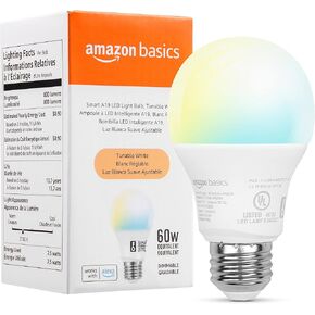 Amazon Basics Smart Light Bulb, Multicolor, Works with Alexa Only, LED, A19, 7.5W, 60W Equivalent, 800LM, 2.4 GHz Wi-Fi, 1-Pack