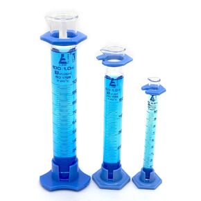 مجموعة اسطوانات متدرجة من 3 قطع؛ 10 مل، 50 مل، 100 مل مع واقيات بلاستيكية؛ زجاج بوروسيليكات من الفئة B اي اي اس سي او Labs in Kuwait