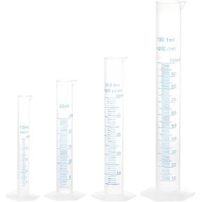 YOKIVE 4in1 Set Measuring Cylinder, Plastic Graduated Cylinder Set, Multipurpose, Great for DIY, Science Lab, (Clear White, 10ml 25ml 50ml 100ml) in Kuwait
