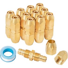 SUNGATOR Air Hose Splicer, 1/4 Inch Barb x 1/4 Inch Barb Brass Pneumatic Replacement Fitting, 1/4'' Air Hose Repair Fitting Kit, Reusable Barbed Air Hose Splicer for PU, PVC with Sealing Tape (2 Pack)