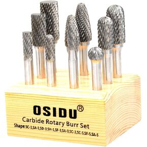 OSIDU Carbide Burr Set - مجموعة مبرد كربيد دوارة صلبة مزدوجة القطع مع ساق 1/4 بوصة لمثقاب المطحنة المعدنية وتلميع الخشب ونحت الحفر (حزمة من 10) in Kuwait