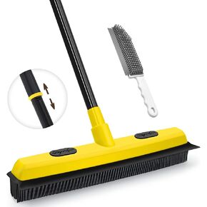 Dolanx Rubber Broom with Squeegee, Carpet Rake for Pet Hair Removal 54 Inches Long Handle, Fur Remover, Portable Detailing Lint Brush for Fluff Carpet, Window, Tile, Hardwood Floor in Saudi Arabia