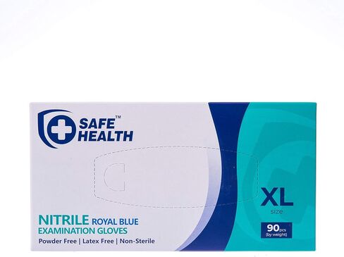 سيف هيلث قفازات فحص النتريل الزرقاء | 100 قطعة S M L XL | 3.5 مل خالية من مسحوق اللاتكس | للاستعمال مرة واحدة | للاستخدام اليومي in Kuwait