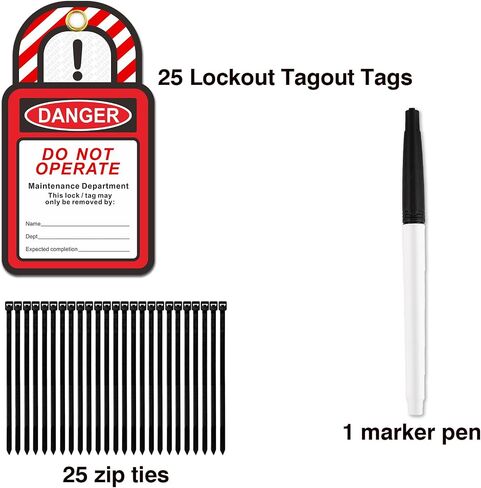 Lockout Tagout Tags - 25 Pack Danger Do Not Operate Lockout Tags, 30 mil Vinyl Lock Out Tags for Equipment, Plastic Loto Tags for Lock Out Tag Out, Red Premium Lock Out Tagout Tags with Zip Ties in Kuwait
