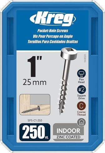 Kreg SPS-C1-250 Zinc Pocket Screws, 1-Inch #7 Coarse Thread, Pan- Head (250 Count) in Kuwait