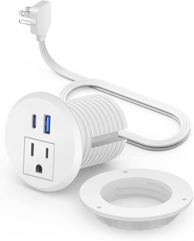 Jgstkcity 65W USB-C Hidden Desktop Power Grommet: 1 AC Outlet,8 USB Charging Ports,3'' Hole Flush Mount Pop-Up Power for Conference Tables & Nightstands (Black, 6 FT) in Saudi Arabia