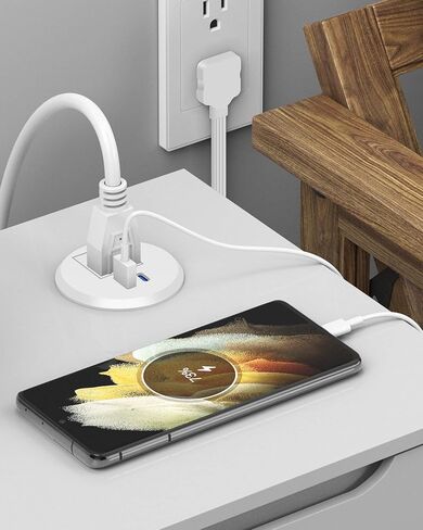 Jgstkcity 65W USB-C Hidden Desktop Power Grommet: 1 AC Outlet,8 USB Charging Ports,3'' Hole Flush Mount Pop-Up Power for Conference Tables & Nightstands (Black, 6 FT) in Saudi Arabia
