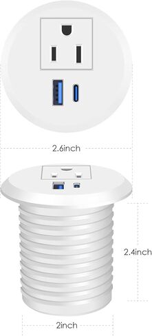 Jgstkcity 65W USB-C Hidden Desktop Power Grommet: 1 AC Outlet,8 USB Charging Ports,3'' Hole Flush Mount Pop-Up Power for Conference Tables & Nightstands (Black, 6 FT) in Saudi Arabia
