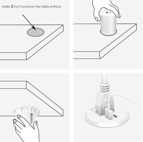 Jgstkcity 65W USB-C Hidden Desktop Power Grommet: 1 AC Outlet,8 USB Charging Ports,3'' Hole Flush Mount Pop-Up Power for Conference Tables & Nightstands (Black, 6 FT) in Saudi Arabia