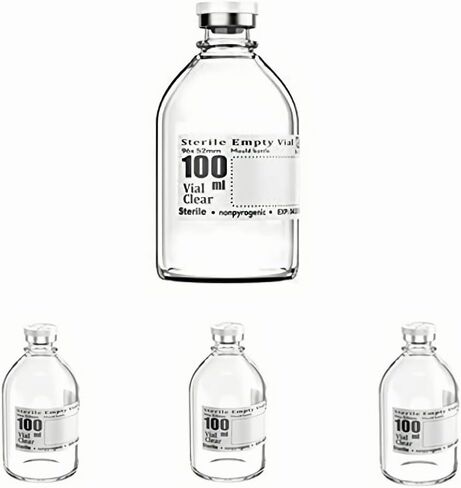 Biocomma 4pcs 100ml Sterile Empty Vial with Plastic Aluminum Flip Off Caps，Penicillin Bottle 20mm Crimp Top Sterile Transparent Borosilicate Lab Sample Vial (Transparent) in Saudi Arabia
