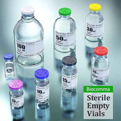 Biocomma 4pcs 100ml Sterile Empty Vial with Plastic Aluminum Flip Off Caps，Penicillin Bottle 20mm Crimp Top Sterile Transparent Borosilicate Lab Sample Vial (Transparent) in Saudi Arabia