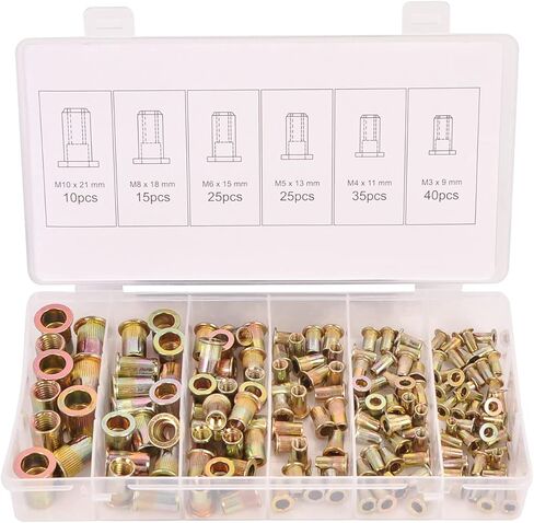 150PCS Galvanized Stainless Steel Rivet Nut Assort Set Flat Head Threaded Rivetnut Insert Nutserts Assortment Kit(M3| M4| M5| M6| M8) in Kuwait