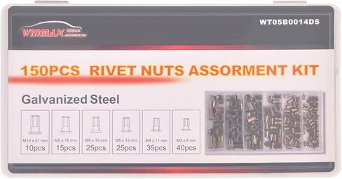 150PCS Galvanized Stainless Steel Rivet Nut Assort Set Flat Head Threaded Rivetnut Insert Nutserts Assortment Kit(M3| M4| M5| M6| M8) in Kuwait