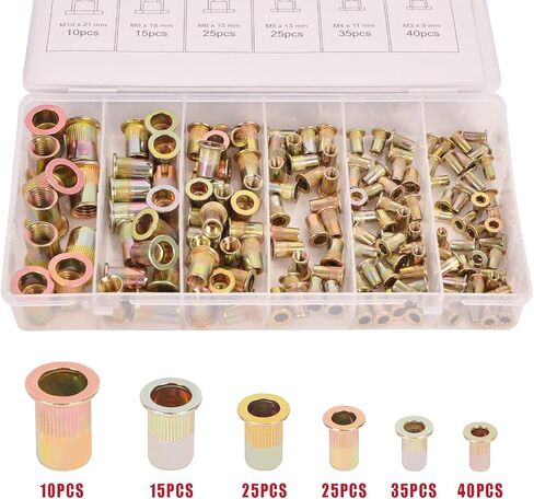 150PCS Galvanized Stainless Steel Rivet Nut Assort Set Flat Head Threaded Rivetnut Insert Nutserts Assortment Kit(M3| M4| M5| M6| M8) in Kuwait