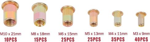 150PCS Galvanized Stainless Steel Rivet Nut Assort Set Flat Head Threaded Rivetnut Insert Nutserts Assortment Kit(M3| M4| M5| M6| M8) in Kuwait