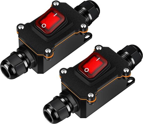2 Pcs 12v Inline Switch Waterproof Inline Cord Switch IP65 Heavy Duty Waterproof On Off Switch with Red Light Rocker Button,12V Outdoor On Off Switch with Two Side Entry and Exit Line in Saudi Arabia