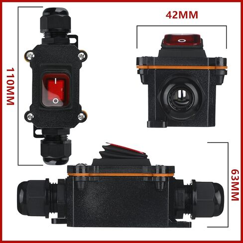 2 Pcs 12v Inline Switch Waterproof Inline Cord Switch IP65 Heavy Duty Waterproof On Off Switch with Red Light Rocker Button,12V Outdoor On Off Switch with Two Side Entry and Exit Line in Saudi Arabia
