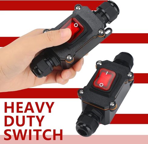 2 Pcs 12v Inline Switch Waterproof Inline Cord Switch IP65 Heavy Duty Waterproof On Off Switch with Red Light Rocker Button,12V Outdoor On Off Switch with Two Side Entry and Exit Line in Saudi Arabia