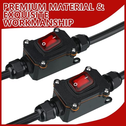 2 Pcs 12v Inline Switch Waterproof Inline Cord Switch IP65 Heavy Duty Waterproof On Off Switch with Red Light Rocker Button,12V Outdoor On Off Switch with Two Side Entry and Exit Line in Saudi Arabia