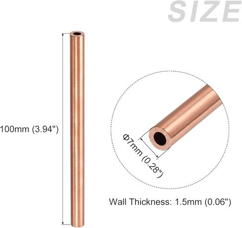 انبوب نحاسي معدني (قطر خارجي 7 ملم × 1.5 ملم جدار T × 100 ملم طول)، انابيب مستقيمة - للاثاث المنزلي والالات والحرف اليدوية in Kuwait