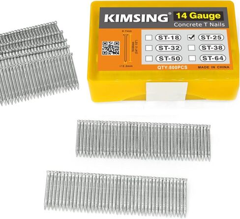 مسامير T من كامسين، قياس 14، مسمار من الخرسانة الهوائية عالي التحمل مقاس 2.54 سم إلى 6.35 سم، مسدس أظافر Air Power T لبناء تروس، إطار بناء وتظليل الخرسانة (ST50 مسامير (800 قطعة/صندوق) in Kuwait