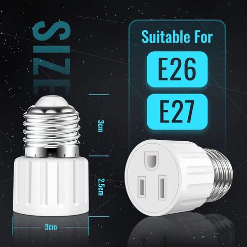 2 Packs E26/E27 3 Prong Light Socket to Plug Adapter, Polarized Screw in Outlet for Light Socket Adapter Outlet 3Prong Light Bulb Socket Adapter Fit for 2/3Prong Convert, for Porch Patio Garage, White in Kuwait