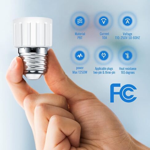 2 Packs E26/E27 3 Prong Light Socket to Plug Adapter, Polarized Screw in Outlet for Light Socket Adapter Outlet 3Prong Light Bulb Socket Adapter Fit for 2/3Prong Convert, for Porch Patio Garage, White in Kuwait