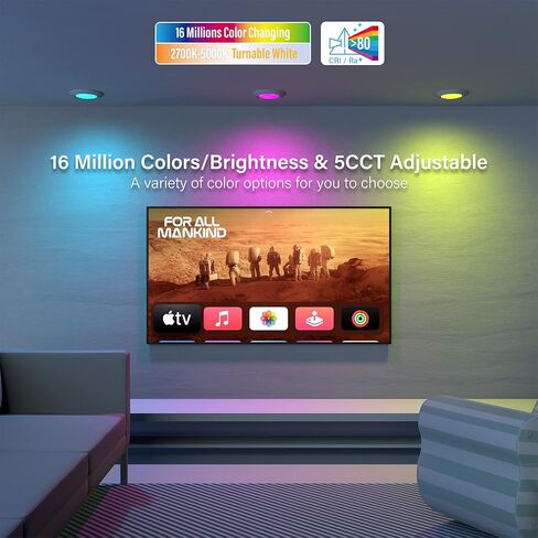 ZAGO 5-6 بوصة LED ضوء قرص نحيف ذكي، CCT تغيير التحديثية راحة يمكن أن ضوء، RGB سطح جبل ضوء القرص، واي فاي التطبيق والتحكم الصوتي، 120V / 15W / 1200LM، ETL / تصنيف الرطب، أبيض، 8 حزم in Kuwait