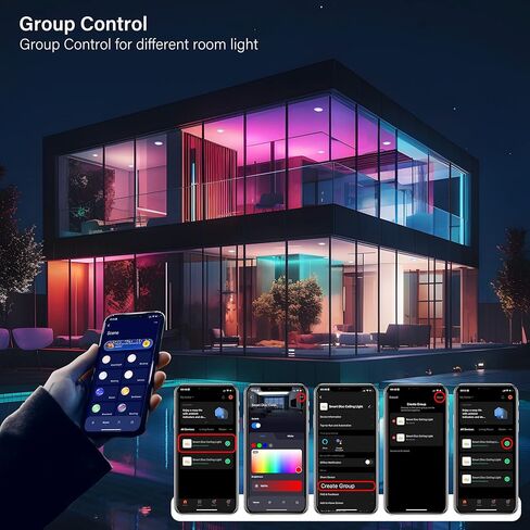 ZAGO 5-6 بوصة LED ضوء قرص نحيف ذكي، CCT تغيير التحديثية راحة يمكن أن ضوء، RGB سطح جبل ضوء القرص، واي فاي التطبيق والتحكم الصوتي، 120V / 15W / 1200LM، ETL / تصنيف الرطب، أبيض، 8 حزم in Kuwait