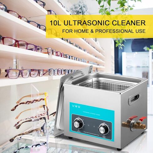 منظف ​​بالموجات فوق الصوتية 10 لتر من موفورن 304 من الفولاذ المقاوم للصدأ للتحكم في المقبض الاحترافي، منظفات بالموجات فوق الصوتية مع مؤقت تسخين للمجوهرات ونظارات لوحة الدوائر وأطقم الأسنان وأجزاء صغيرة من أدوات طب الأسنان in Kuwait