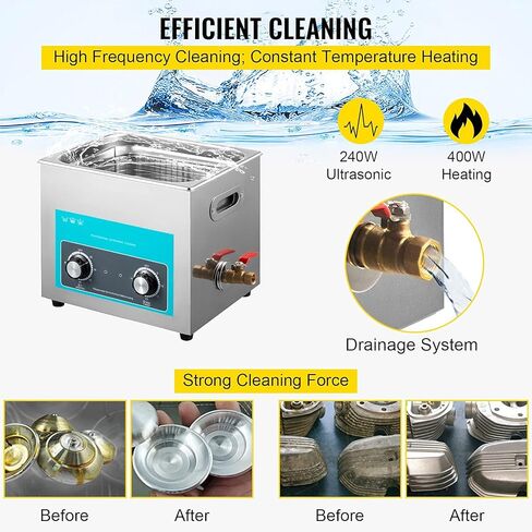 منظف ​​بالموجات فوق الصوتية 10 لتر من موفورن 304 من الفولاذ المقاوم للصدأ للتحكم في المقبض الاحترافي، منظفات بالموجات فوق الصوتية مع مؤقت تسخين للمجوهرات ونظارات لوحة الدوائر وأطقم الأسنان وأجزاء صغيرة من أدوات طب الأسنان in Kuwait