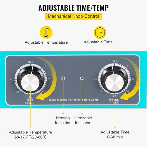 منظف ​​بالموجات فوق الصوتية 10 لتر من موفورن 304 من الفولاذ المقاوم للصدأ للتحكم في المقبض الاحترافي، منظفات بالموجات فوق الصوتية مع مؤقت تسخين للمجوهرات ونظارات لوحة الدوائر وأطقم الأسنان وأجزاء صغيرة من أدوات طب الأسنان in Kuwait