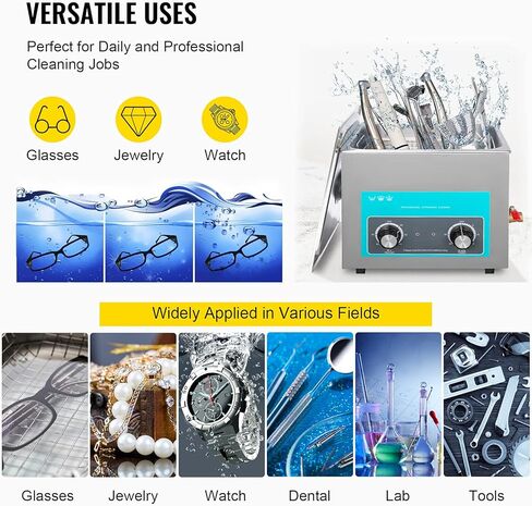 منظف ​​بالموجات فوق الصوتية 10 لتر من موفورن 304 من الفولاذ المقاوم للصدأ للتحكم في المقبض الاحترافي، منظفات بالموجات فوق الصوتية مع مؤقت تسخين للمجوهرات ونظارات لوحة الدوائر وأطقم الأسنان وأجزاء صغيرة من أدوات طب الأسنان in Kuwait