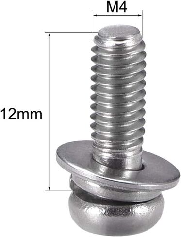 Uxcell M4 x 20mm الفولاذ المقاوم للصدأ فيليبس عموم رئيس مسامير البراغي تتحد مع غسالة الربيع وغسالات عادية 10 قطع in Kuwait