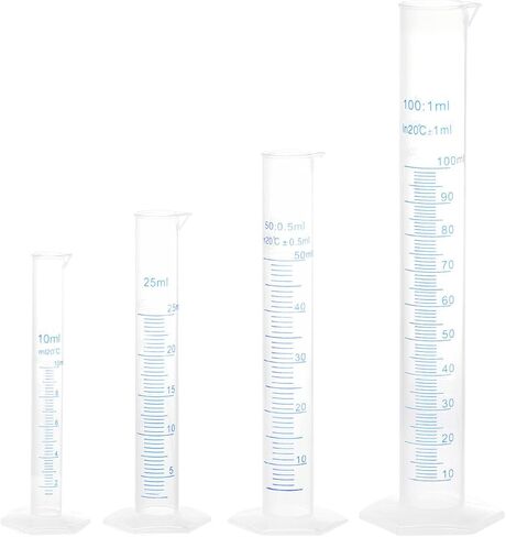 مجموعة أسطوانة قياس 4 في 1 من يوكيف، مجموعة أسطوانات بلاستيكية متدرجة، متعددة الأغراض، رائعة للاستخدام في المنزل، مختبر العلوم، (أبيض شفاف، 10 مل 25 مل 50 مل 100 مل) in Kuwait