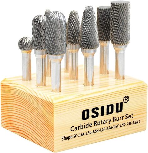 OSIDU Carbide Burr Set - مجموعة مبرد كربيد دوارة صلبة مزدوجة القطع مع ساق 1/4 بوصة لمثقاب المطحنة المعدنية وتلميع الخشب ونحت الحفر (حزمة من 10) in Kuwait