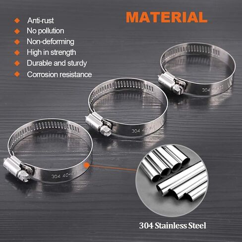 Rustark 64-Pcs Adjustable 8 to 38mm Range Worm Gear Hose Clamp Fuel Line Clips Clamps Assortment Kit - 304 Stainless Steel in Kuwait