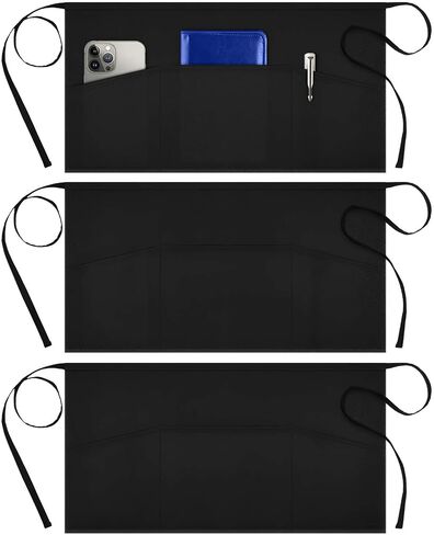 Syntus 1 Pack Server Aprons with 3 Pockets, Waterdrop Resistant Waitress Waiter Waist Apron, 11.5-inch Black in Kuwait