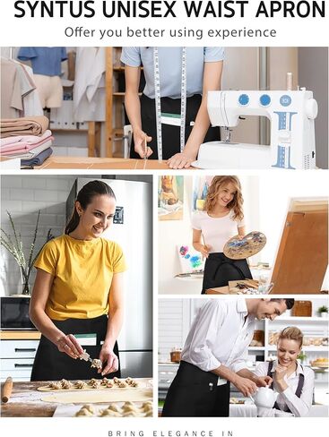 Syntus 1 Pack Server Aprons with 3 Pockets, Waterdrop Resistant Waitress Waiter Waist Apron, 11.5-inch Black in Kuwait